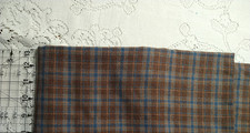 REMNANT Tan Brown Blue Plaid Light-weight Wool Fabric 5" L x 29" Wide