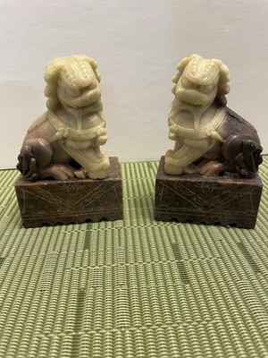 Vintage Soapstone Hand Carved Foo Dogs Set Of 2