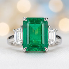 8.00 Ct Natural Emerald And Diamond Wedding Bridal Ring 14k White Gold Size 7
