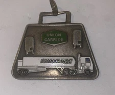 Linde Union Carbide Enamel Gas Semi-Tanker Truck Watch Fob Key Chain Charm Vtg