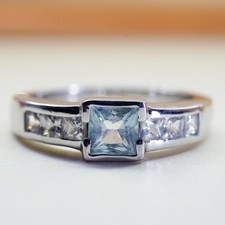 Size 7, vintage sterling 925 silver handmade stackable band ring square topaz