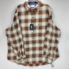 Izod Stratton Flannel Long Sleeve Button Front Shirt Mens 2XLT Tall Orange Beige