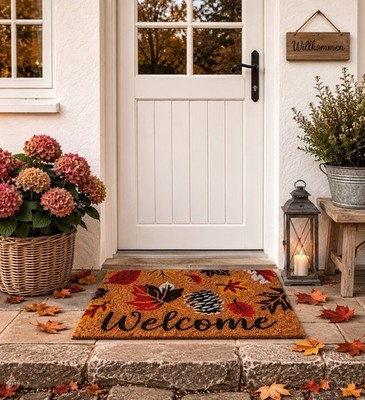 Neue 2026 Fußmatte Schuhabtretter Herbst Blätter Beige Rot 45x75cm Clayre & Eef