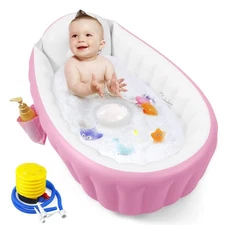 PandaEar Baby Inflatable Bathtub, Portable Travel Infant Bath Tub Pink 