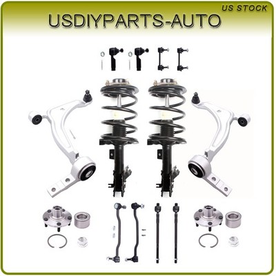 For 2004-08 Nissan Maxima Front Struts Control Arms Wheel Hubs Tie Rods Sway Bar