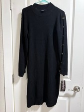 NINA LEONARD sweater dress high neck faux button down sleeve Size L NWT