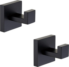 2 Pack Matte Black Bathroom Towel Hook Stainless Steel, Square Towel Robe Coat