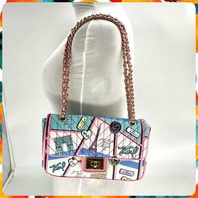 New KARL LAGERFELD Agyness Blush Pink Paris Landmark Print Shoulder Bag Purse