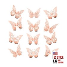 3D Butterfly Wall Decor 48 Pcs - 4 Styles  3 Sizes, Removable Wall Pink