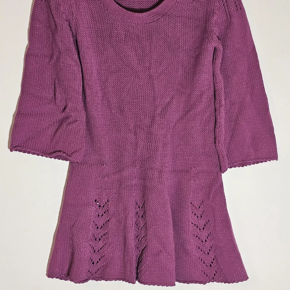 Max Edition 毛衣连衣裙女式中号紫色孔眼喇叭 90 年代 Y2K 舒适柔软 M — 第 3/4 张图片