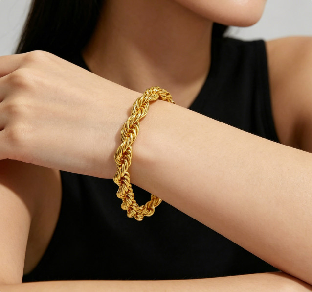 14K Yellow Gold 7.5mm Diamond Cut Rope Chain Bracelet Mens Women