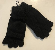 Women  s Stretchy Knit Winter Gloves Black Color Pop Top Fingerless S1D24