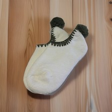 VTG Socks Green Pom 90s White Acrylic Blend Low Cut USA Made Ankle Kids