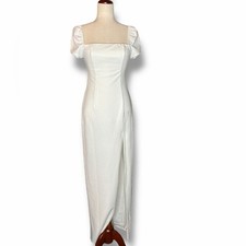 Lulu’s White Square Neck Puff Short Sleeve Side Slit Maxi Dress Size Small