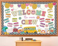 Welcome Back to School Bulletin Board Set Retro Welcome to Our Crew Classroom...