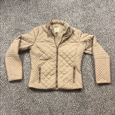 Elegant Tan Quilted Women's Puffer Jacket Size M Jade & Ivory