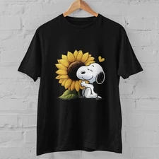 Snoopy Hug Sunflower T-Shirt Cute Cartoon Graphic Tee Funny Gift Unisex Casual