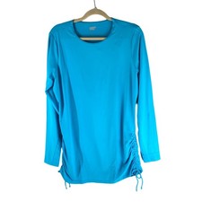 Lands End Long Slv Adjustable Cover-Up Swim Tunic Rash Guard Turquoise Blue M