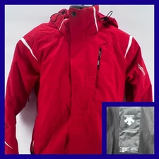 Descente Men Ski Jacket Red White Full Zip Hooded Performance Outerwear Size S