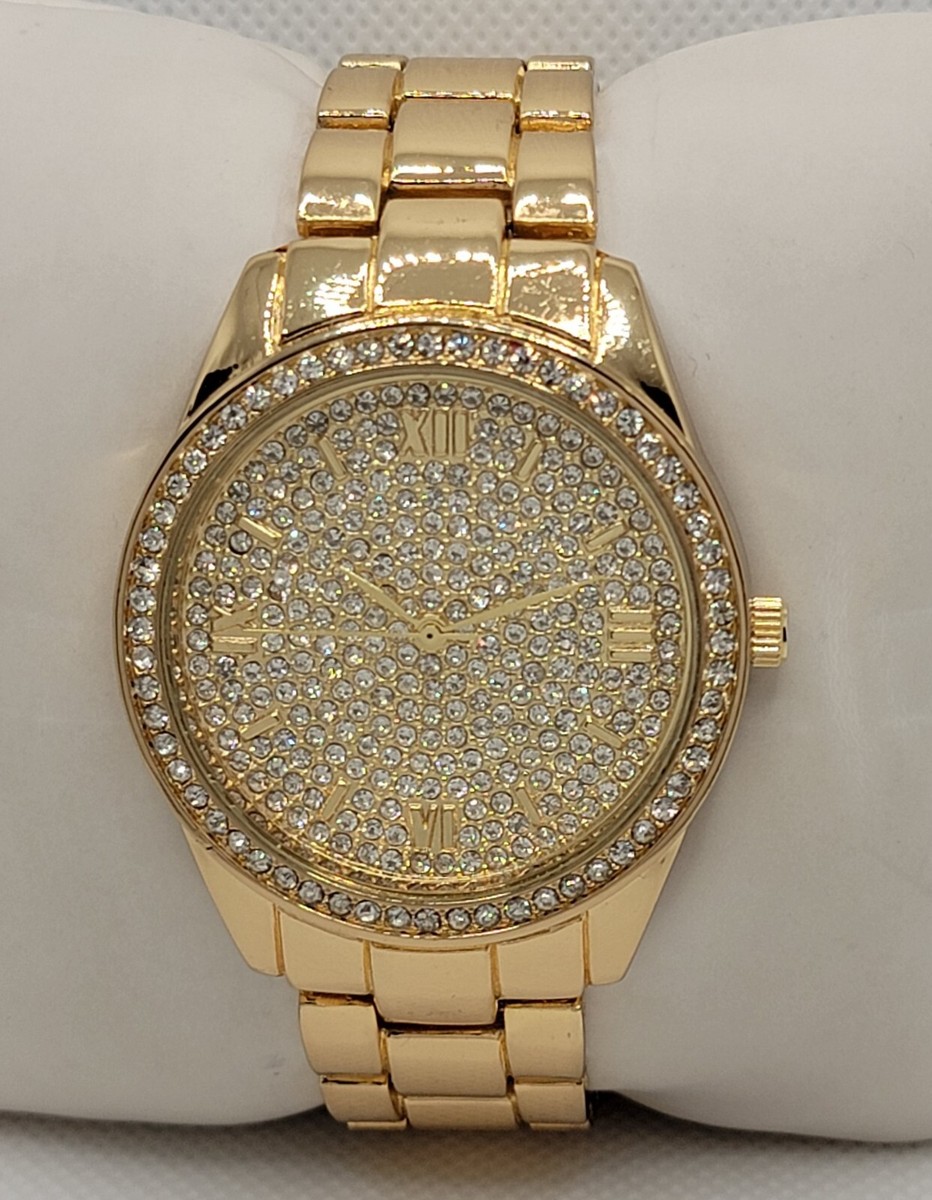 Ladies Stunning Fashion Iced Gold Tone Link Bracelet Analog  display picture 2