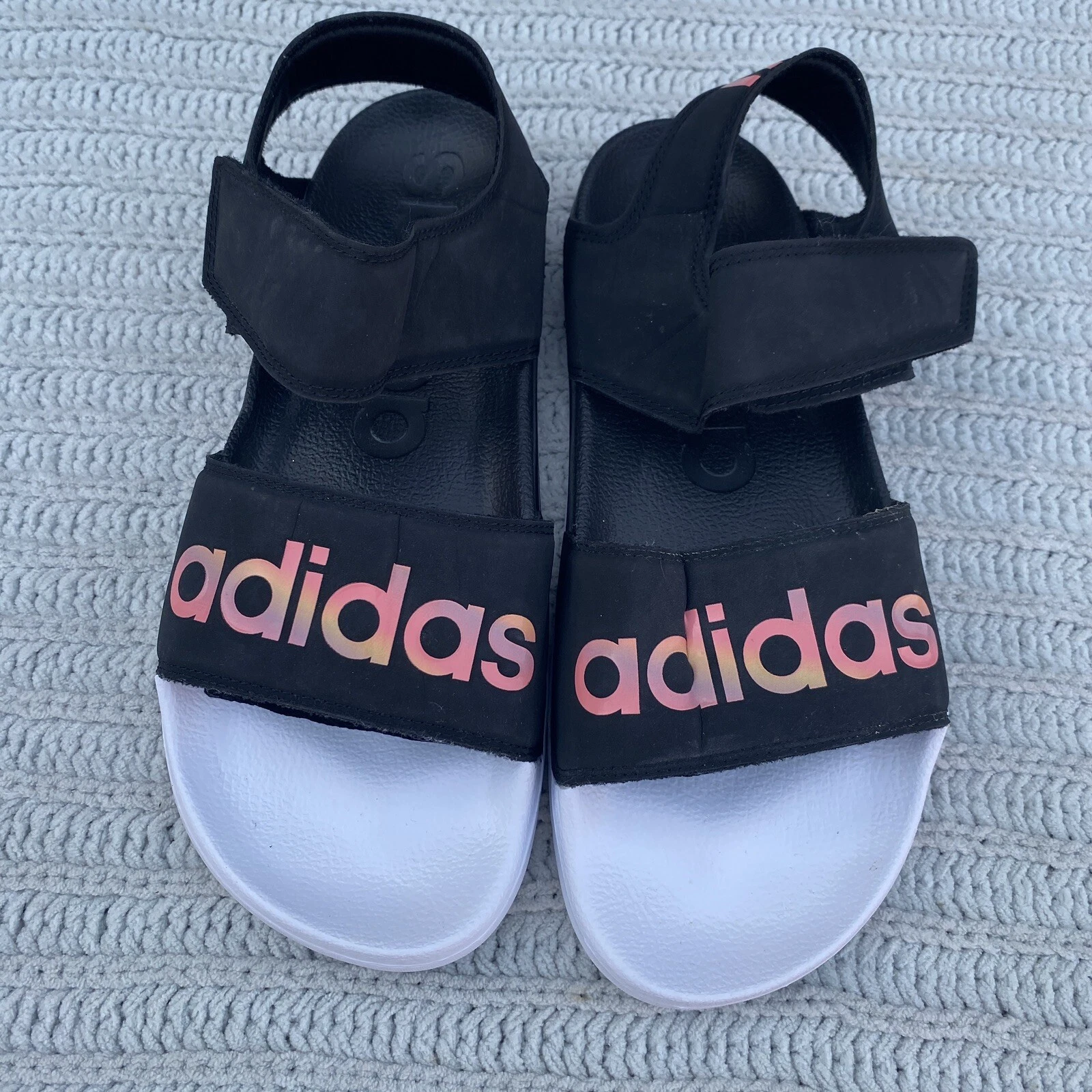ADIDAS FY8165 ADILETTE BLACK PINK WHITE SPORT SANDALS MENS SIZE 10