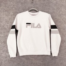 Fila Sweatshirt Womens Small Fleece White w Spell Out Logo
