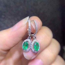 Natural 4 6mm Each Emerald Dangle Earrings 925 Sterling Silver
