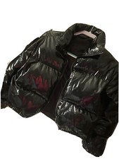 Short Puffer Bubble Jacket for Women, Puffy Cropped Stand Collar PU Down