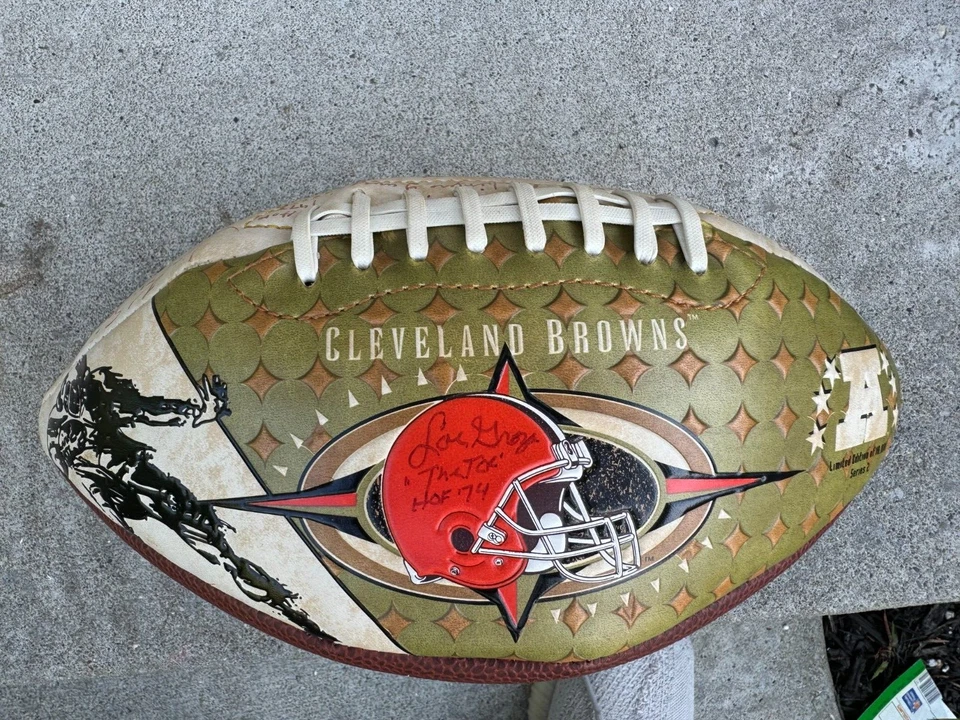 Lou Groza Firmado Fútbol Automático Salón de la Fama Marrón Raro Difícil de Encontrar Auténtico Foto 3 de 3