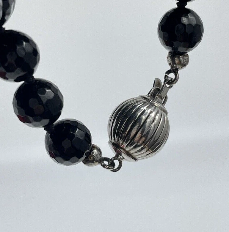 COLLANA DONNA GIROCOLLO DI PERLE ONICE BRIOLE' NERE ARGENTO 925 VINTAGE MADE ITA - Immagine 4 di 4