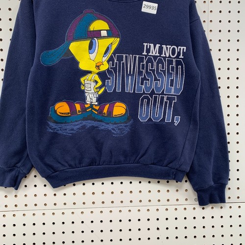 Vintage 90s Looney Tunes Tweety Sweatshirt Youth S/M 19x20.5 I’m Not Stwessed - Picture 7 of 20