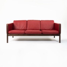 2020 CH163 Three Seater Sofa by Hans Wegner & Carl Hansen Smoked Oak Red Leather
