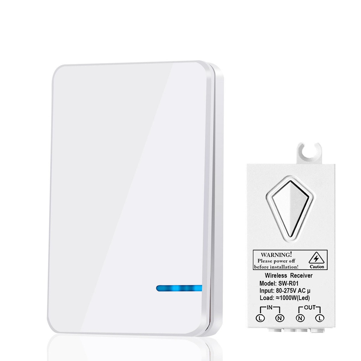 Compact Wireless Light Switch Kit With RF Remote - Transmitter & Receiver For Indoor/Outdoor Lamps