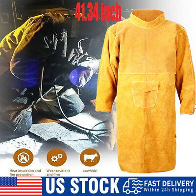 Leather Welding Jacket Coat Clothes for Men & Women Protective Welder Safety XXL