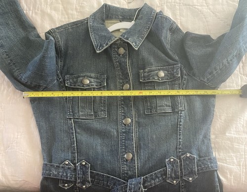 Y2K Belted Denim Jacket Y2K Women’s Sz L Minimalist Grunge VTG Moto - Picture 8 of 12