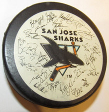 1991-92 San Jose Sharks Facsimile Signature Hockey Puck