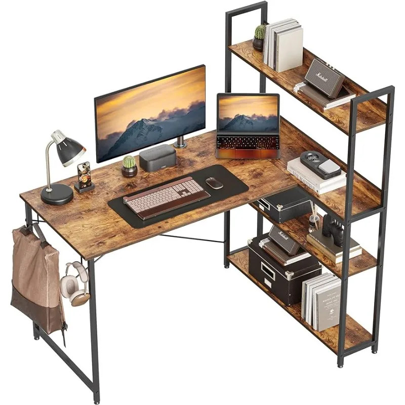 47 Inch L-Shaped Computer Corner Desk with Storage Shelves for Small Spaces-image