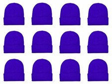 Royal Blue Wholesale pack of 12 plain blank long fold up beanie Free Shipping