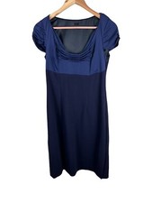 Elie Tahari Women 4 Navy Short Sleeve Empire Waist Midi Sheath Dress Color Block