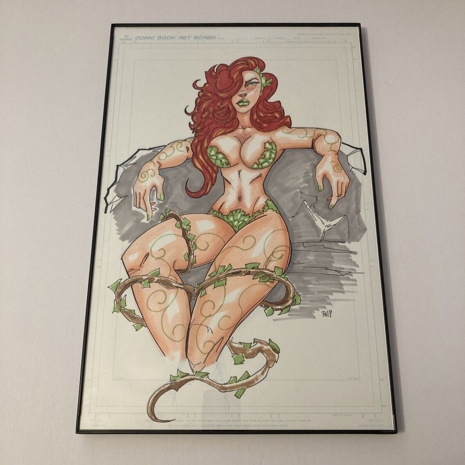 Poison Ivy Pen And Ink Fan Art 11x17 framed One Off Signed