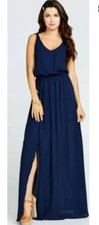 Show Me Your Mumu Kendall Soft V Back Line Gown Navy Crisp Deep V-Back Xsmall XS