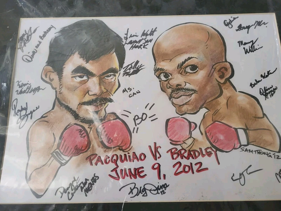 Manny Pacquiao Bradley Mosley Two Artist Paintings Fights Signed By Group - Image 4 of 4