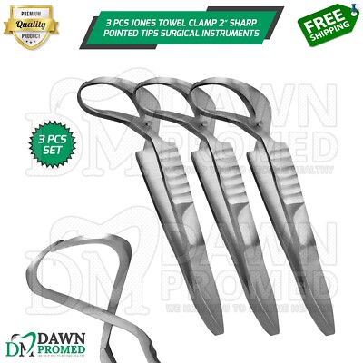 3 Pcs Jones Towel Clamp 2  Sharp Pointed Tips Veterinary Surgical Instruments