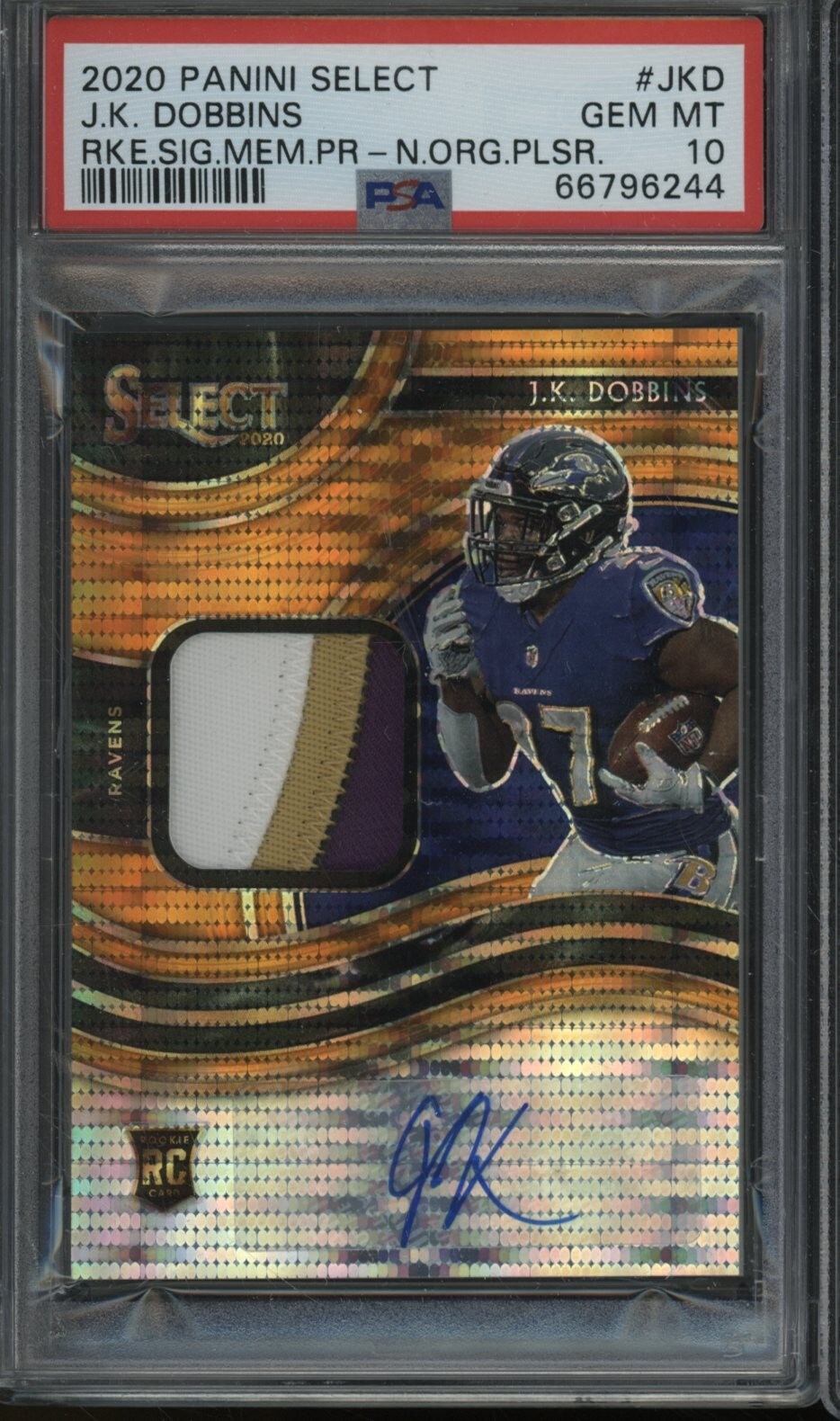 JK Dobbins Panini Select Rookie Signature Memorabilia Prizm #JKD Neon Orange Pulsar