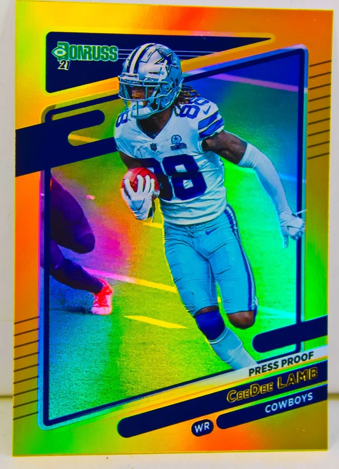 CeeDee Lamb 2021 Donruss Football Gold Holo Press Proof SP Refractor Card #190 - Image 2 of 4