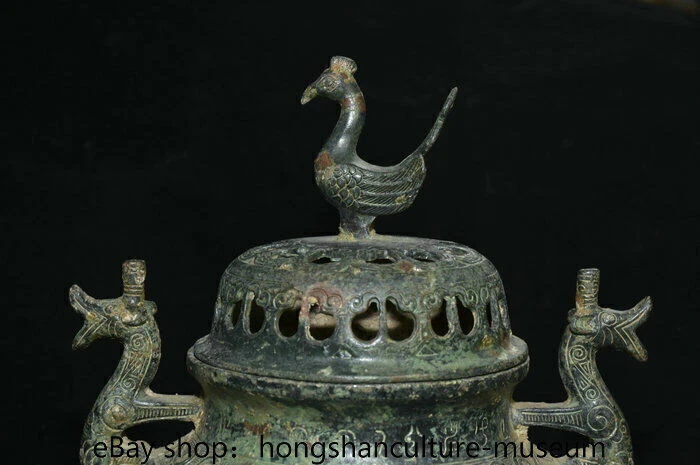 10.8" China Antiguo Bronce Vajilla Dinastía Dragón Bestia Tapas Quemador Incienso Censario Foto 2 de 4