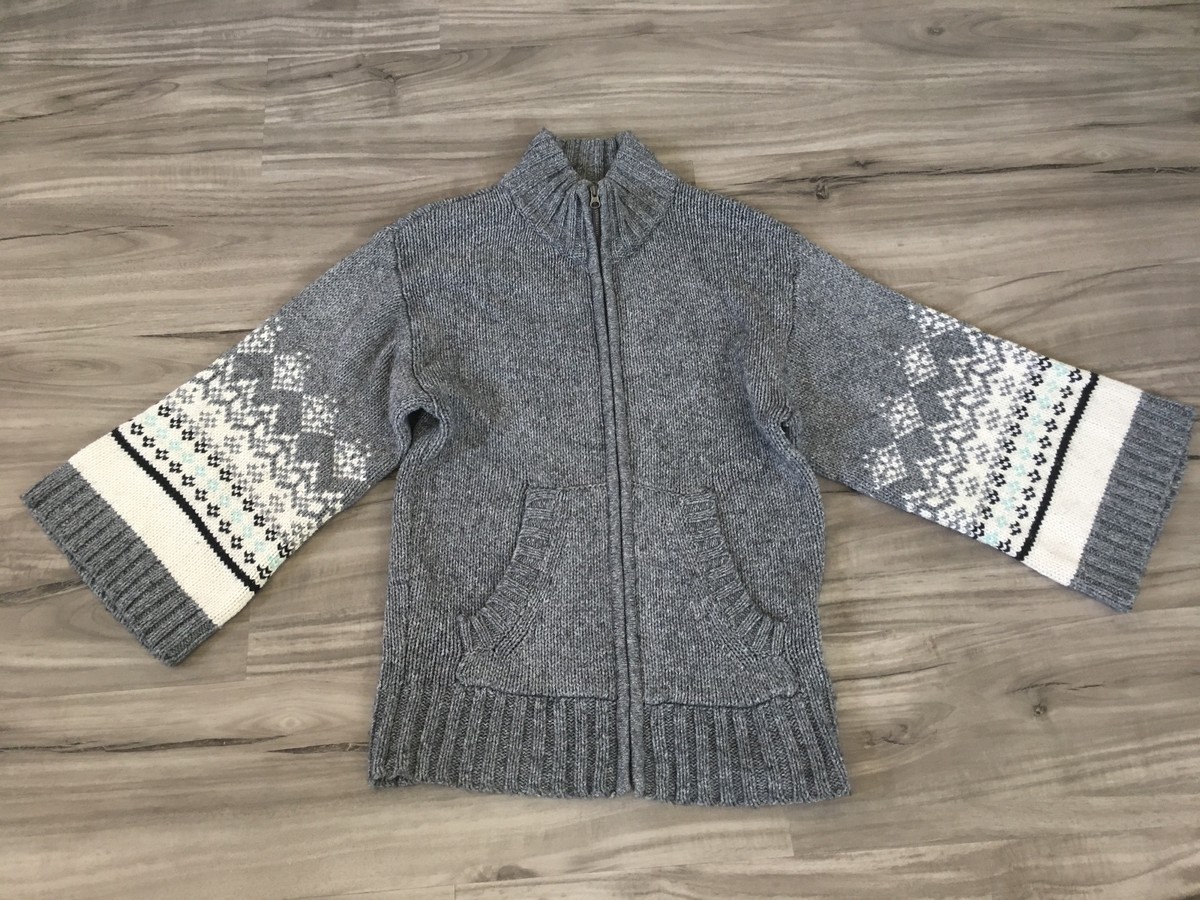 OLD NAVY WOOL FAIR ISLE KIMONO SLEEVE SWEATER ZIP FRONT CARDIGAN S SMALL SFS