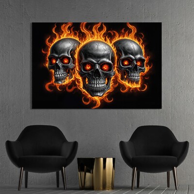   SCHÄDEL AUF FLAMMEN WANDBILD, KUNSTDRUCK LEINWAND, ACRYLGLAS, POSTER DEKO