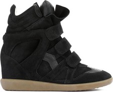 Suede Wedge Sneakers Round Toe Strappy High Top Casual