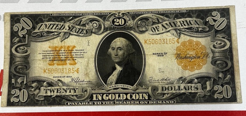 BEAUTIFUL 1922 $20 GOLD NOTE! 